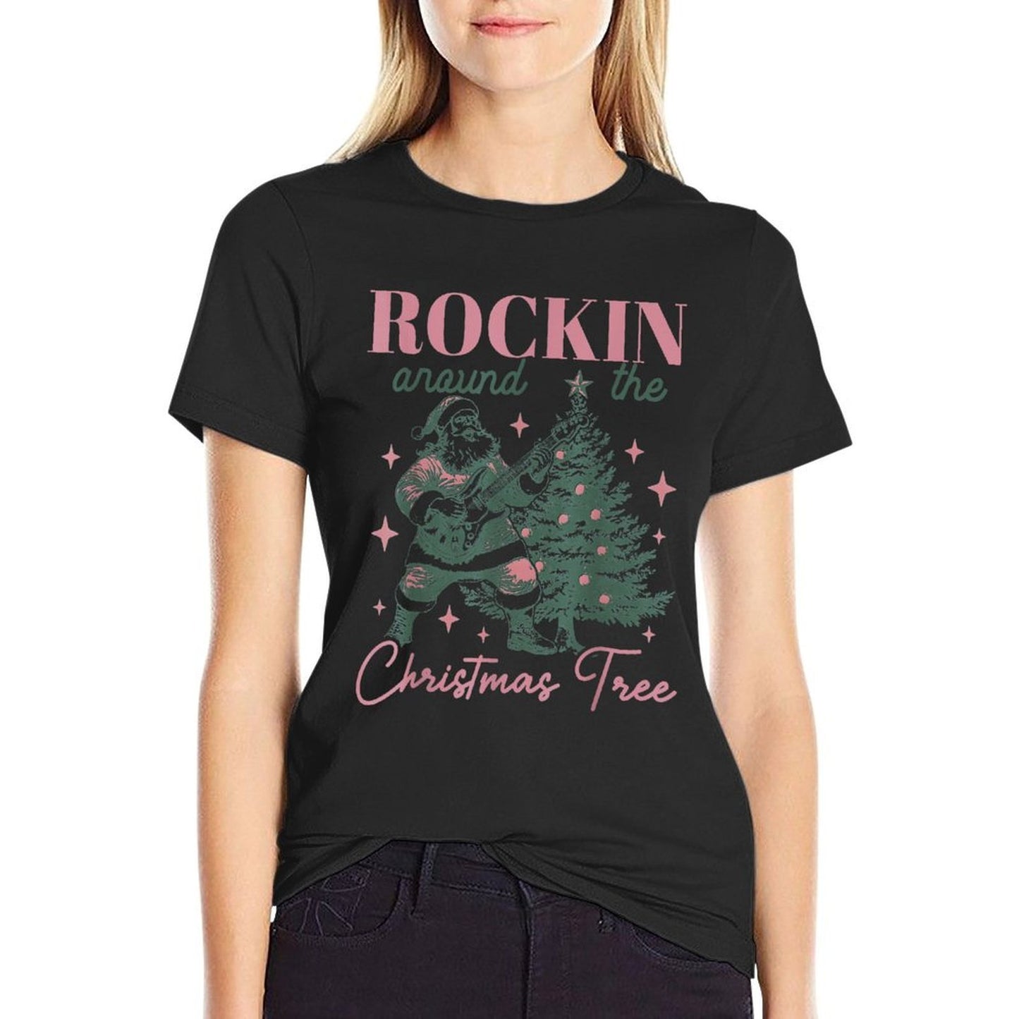 Rocking Around The Christmas Tree Santa Rock And Roll Guitar  Eco-friendly Material T-Shirt