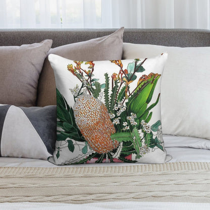 Australian Native Arrangement Banksia Kangaroo Paw Soft Skin-Friendly Throw Pillow