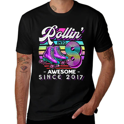 Birthday Roller Skating 8th Girls Rollin Into 8 Skate Party  Oversized Silhouette T-Shirt