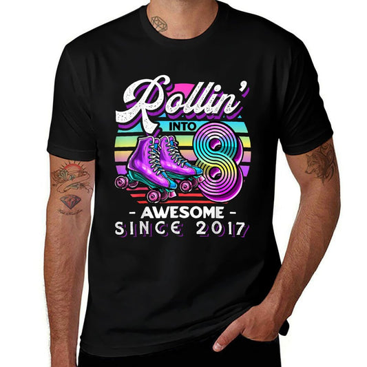 Birthday Roller Skating 8th Girls Rollin Into 8 Skate Party  Oversized Silhouette T-Shirt