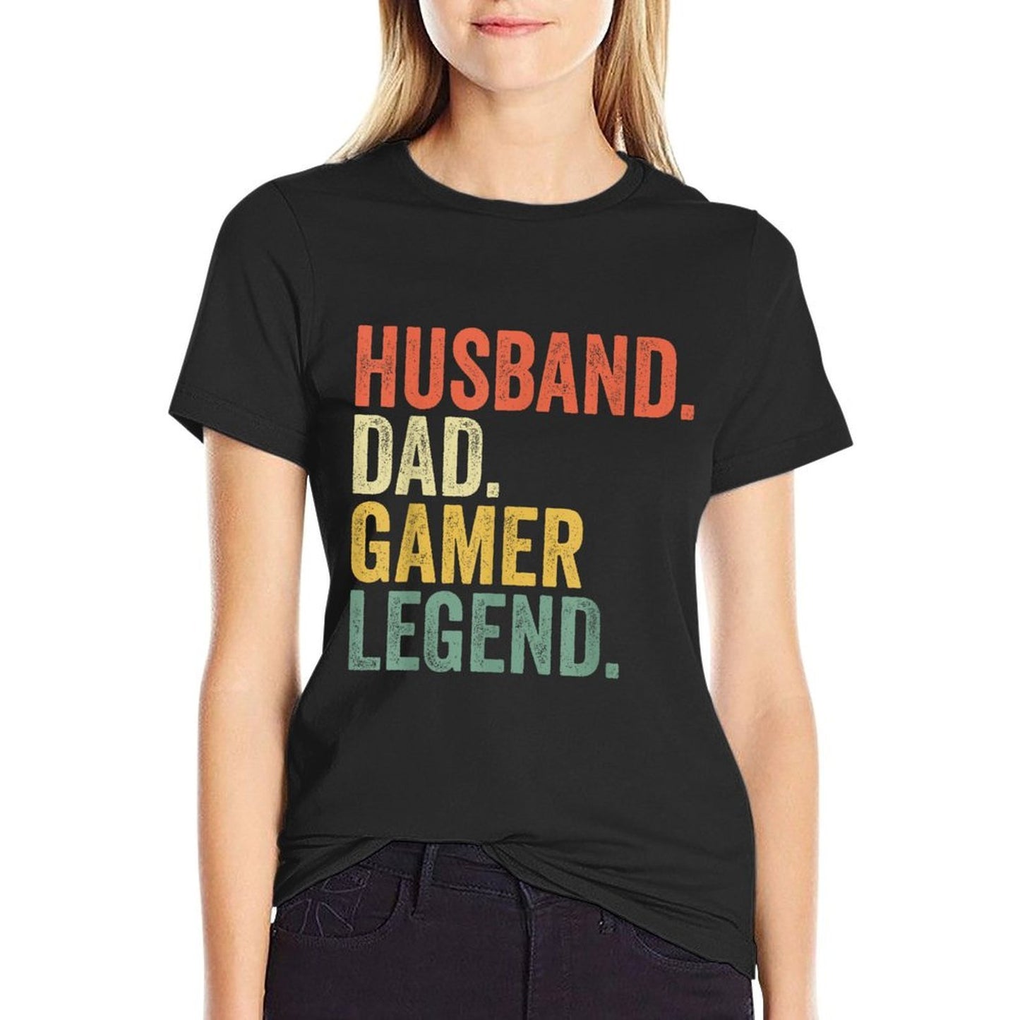 Funny Gamer Dad Husband Dad Gamer Legend Vintage  Heathered Texture T-Shirt