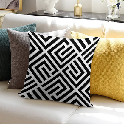 LABYRINTH TILES PATTERN BLACK AND WHITE, BY SUBGIRL Soft Multiple Sizes Throw Pillow