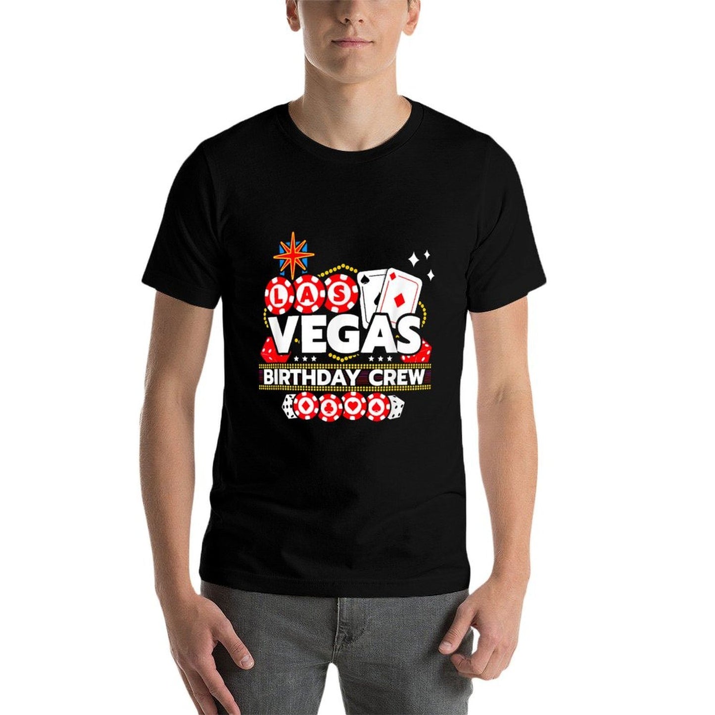 Las Vegas Birthday Party - Vegas Birthday Crew - Unisex-Adults - Black - Small - - Crew Neck - Modern - Casual - Birthday - Them  Affordable Price T-Shirt