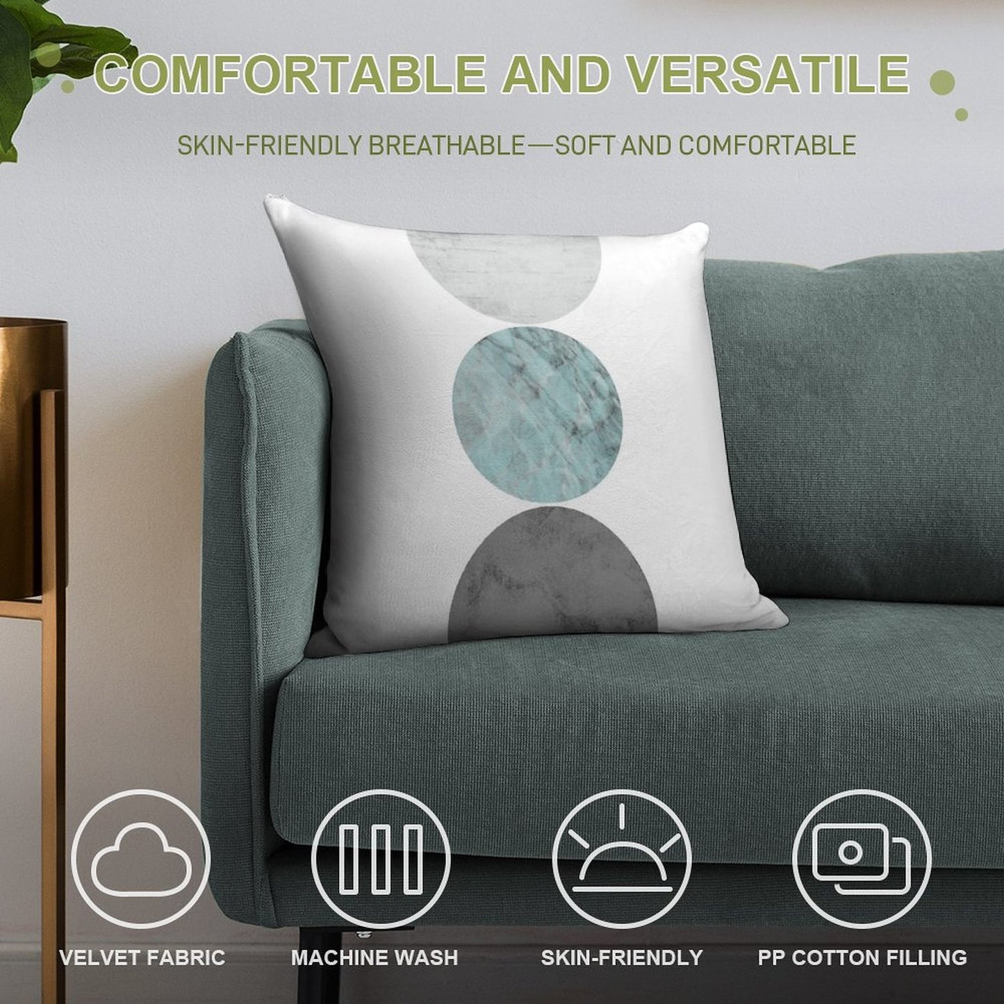 3 Circles Teal And Gray Soft Home Decor Throw Pillow