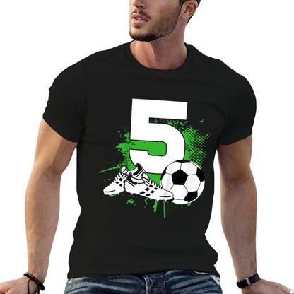 Kids 5th Birthday Boys 5 Years Soccer Football Player Birthday  Wrinkle-resistant T-Shirt
