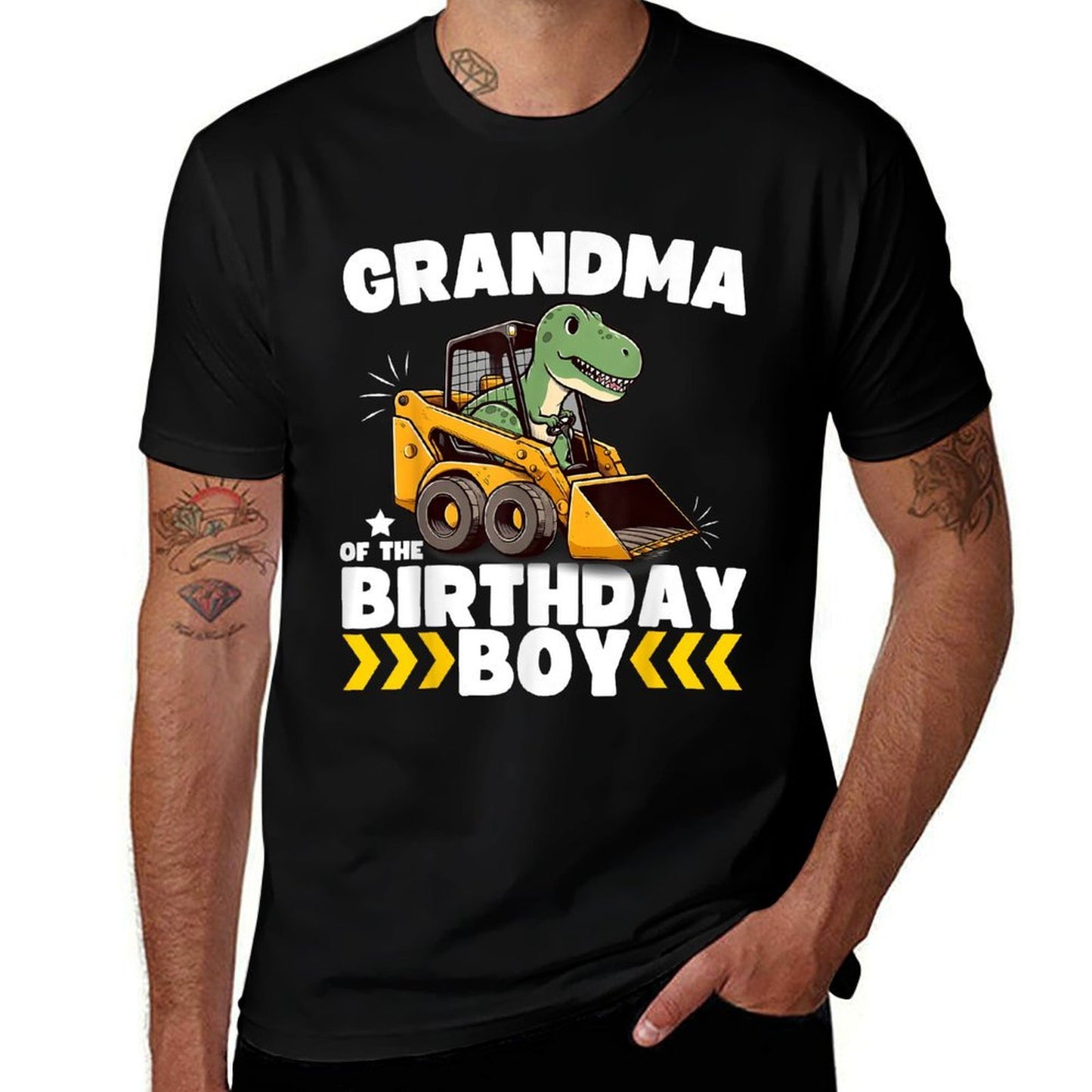 Grandma of The Birthday Boy Dinosaur Construction Worker  Trendy Pattern T-Shirt