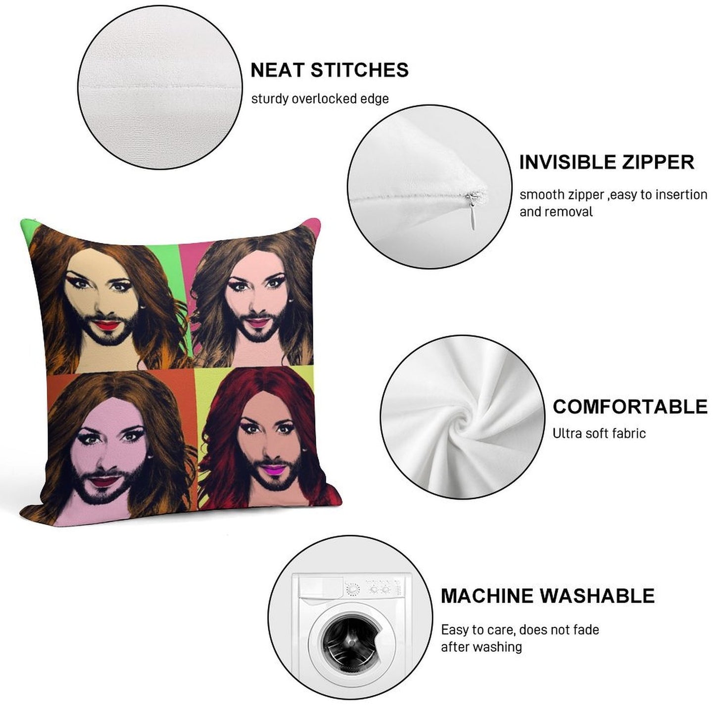 Conchita Wurst - Pop Art Soft Shrink-Resistant Throw Pillow