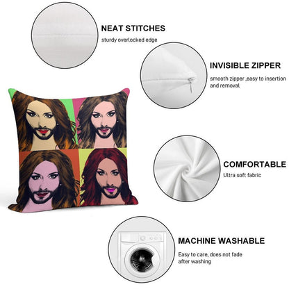 Conchita Wurst - Pop Art Soft Shrink-Resistant Throw Pillow
