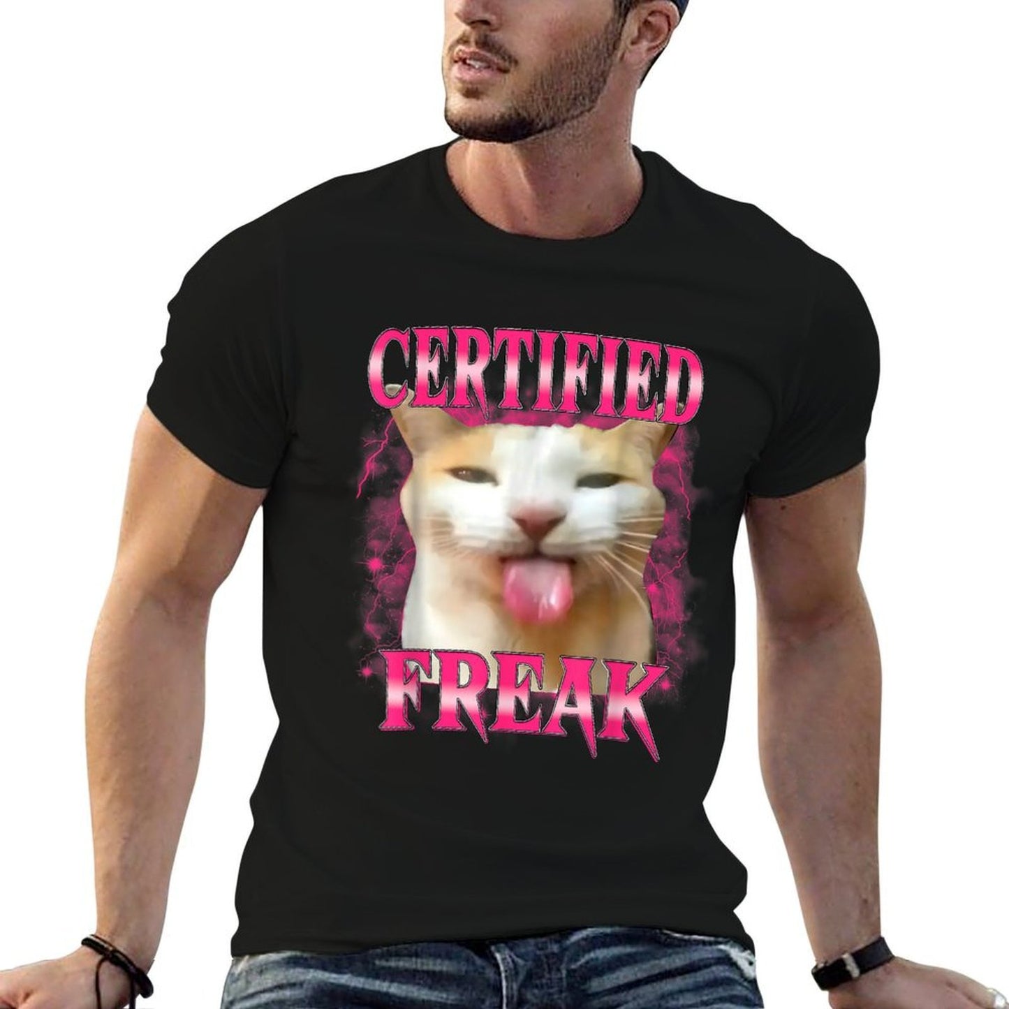 Certified Freak Eat Cement Cursed Cat Funny Cat Meme  High-quality Stitching T-Shirt
