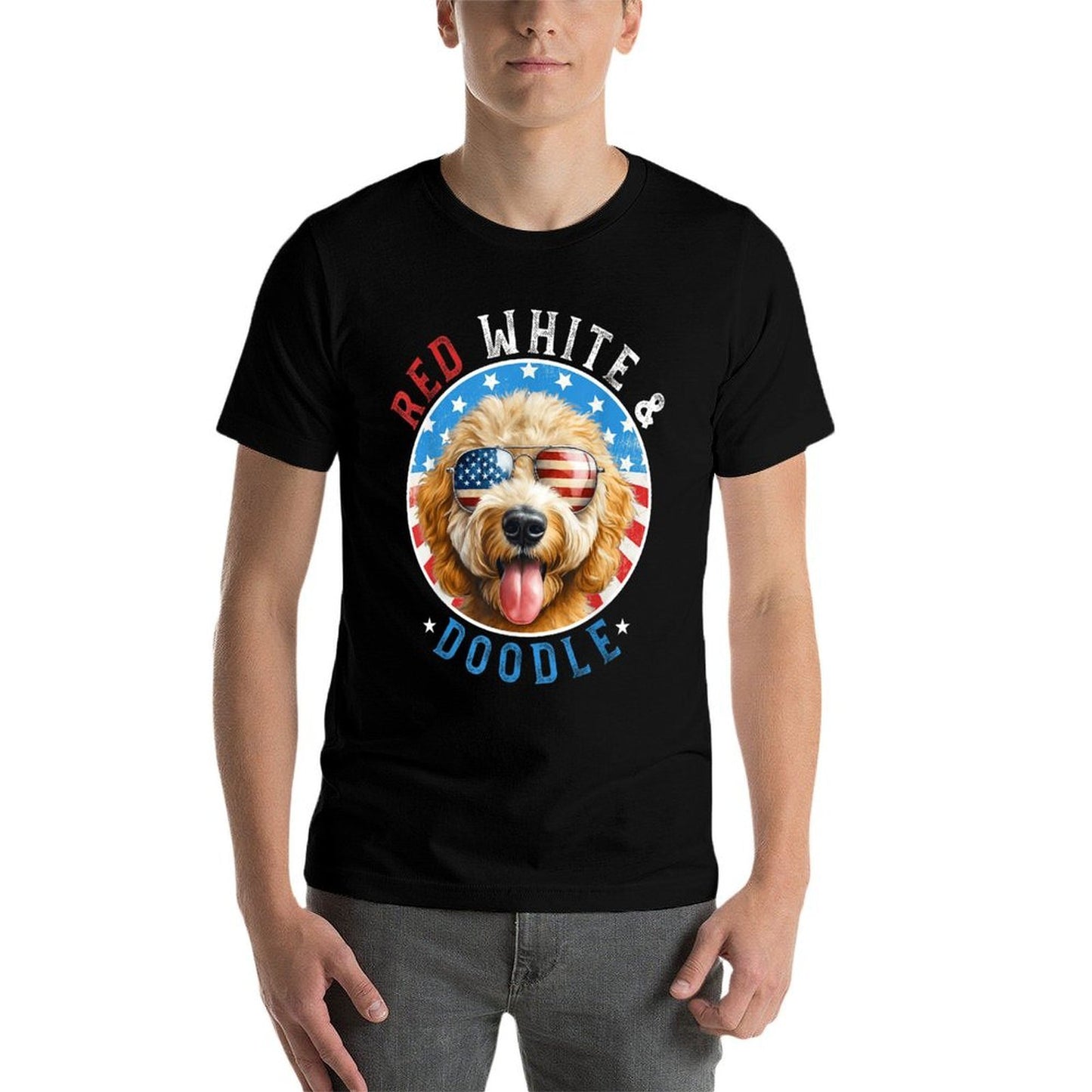 Goldendoodle Dog 4th of July Red White And Doodle Lovers  Breathable T-Shirt