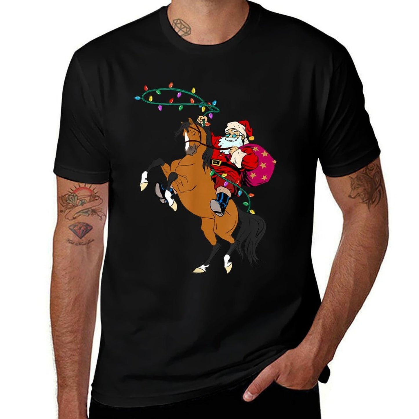 Cowboy Santa Claus Riding A Horse Christmas Cowboy Kids Boys  Stretchy T-Shirt