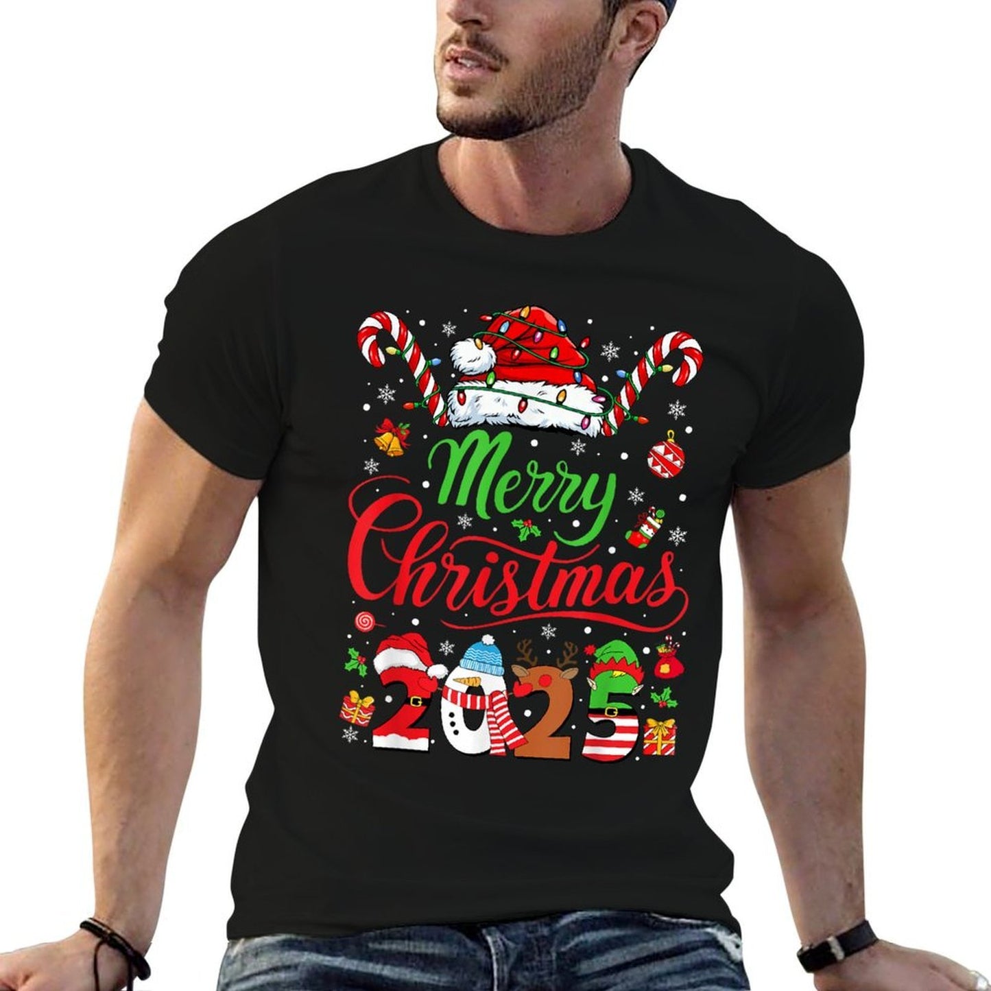 Merry Christmas 2025 Santa Reindeer Snowman Christmas Family  Relaxed-fit T-Shirt