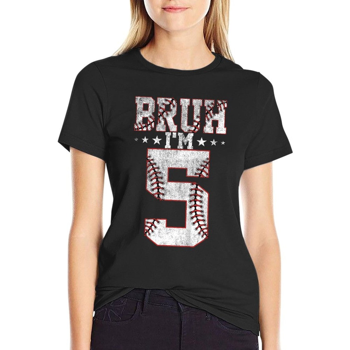 Kids Bruh 5th Birthday Baseball Bruh I'm 5 Year Old Birthday  Tagless Design T-Shirt
