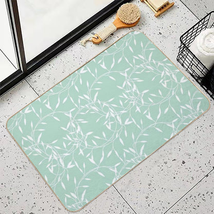 Organic Pattern - Pastel Green Background with White Details  Multi-Purpose Bath Mat