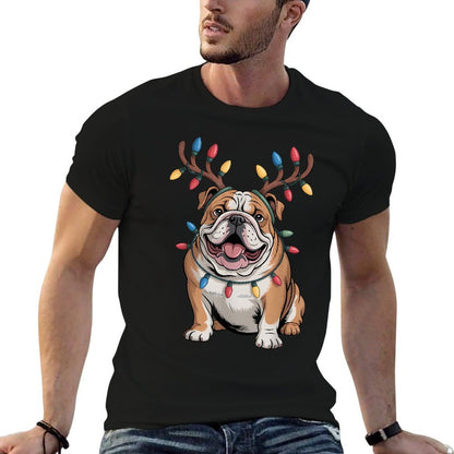 Santa English Bulldog Reindeer Light Christmas  Vintage-inspired T-Shirt