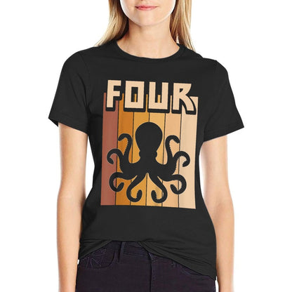 Kids 4 Year Old Octopus Birthday Boy Girl 4th Birthday Octopus  Easy-care T-Shirt