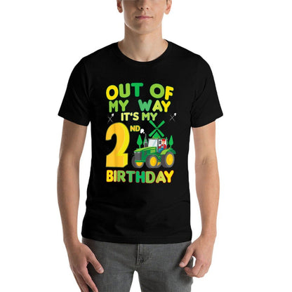 Kids Farmer Bday Out of My Way It's My 2nd Birthday Tractor  Easy-care T-Shirt
