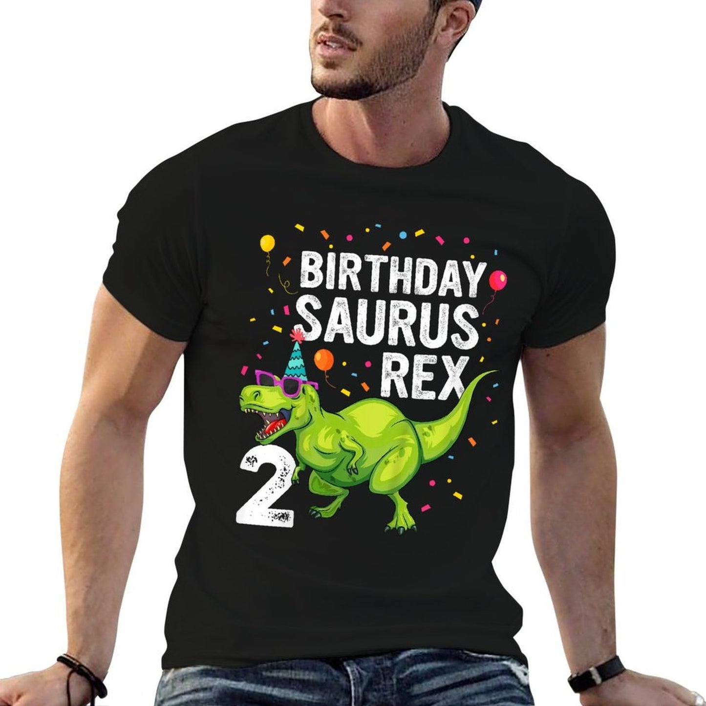 Kids 2 Year Old Birthday Boy Girl Dinosaur T Rex Family Matching  Polyester Blend T-Shirt