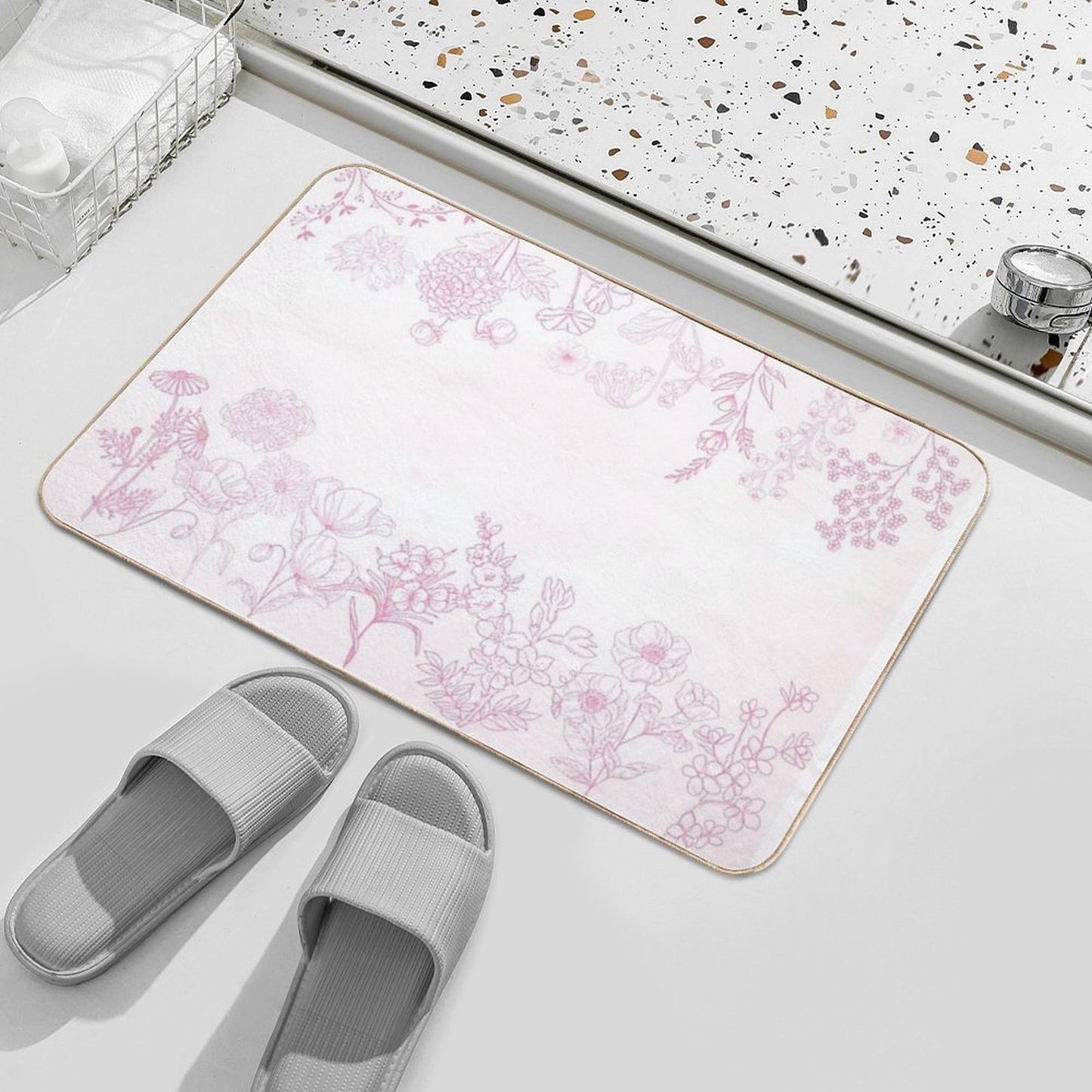 Pink Flowers Pattern Set  Throw Blankets & Tapestries, A-Line Dresses, Shower Curtains, Scarves,  Bath Mats And More  Multi-Purpose Bath Mat