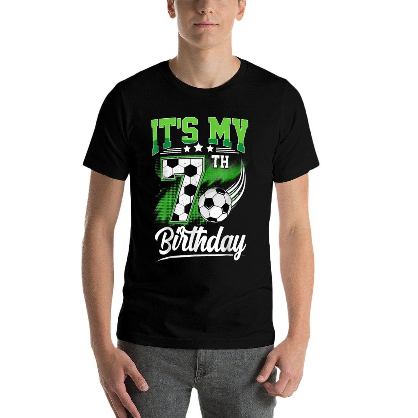 It's My 7th Birthday Boy Soccer Ball 7 Year Old Birthday  Ribbed Collar T-Shirt