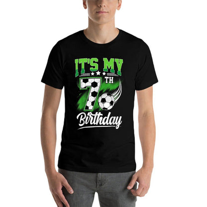 It's My 7th Birthday Boy Soccer Ball 7 Year Old Birthday  Ribbed Collar T-Shirt