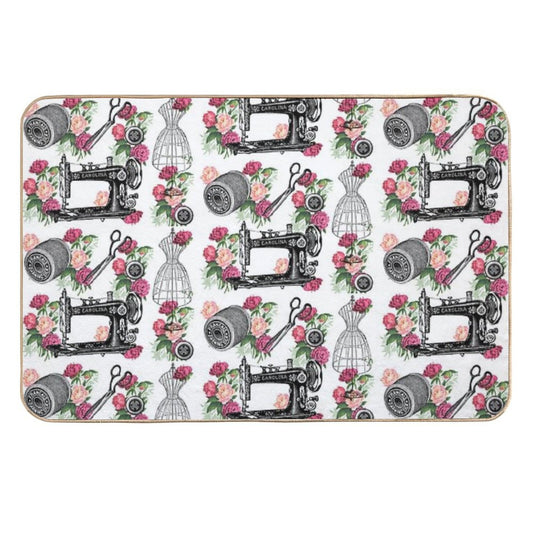 Vintage Sewing Pink Roses  Rapid-Drying Bath Mat