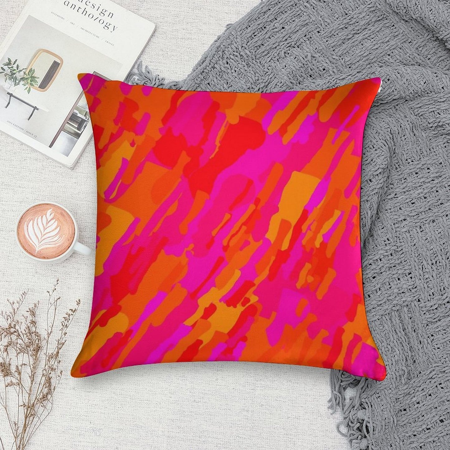 Hot Fuchsia Orange Soft Bedroom Essential Throw Pillow