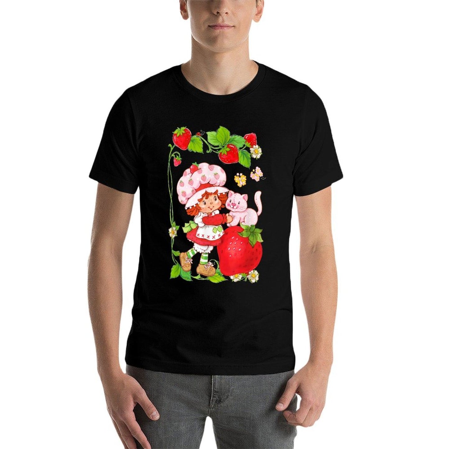 Strawberry Shortcake & Kitty Berry Picking Vintage  Slim-fit Cut T-Shirt