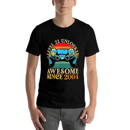 Level 21 Unlocked Awesome Since 2004 21st Birthday Gamer  Summer-ready Fabric T-Shirt
