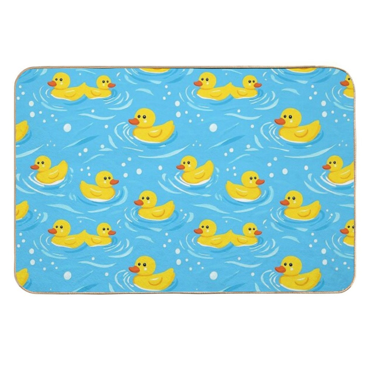 Playful Rubber Duck Seamless Pattern on Blue Water Background  Fade-Resistant Bath Mat