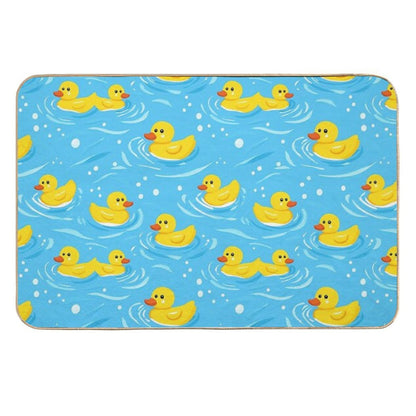 Playful Rubber Duck Seamless Pattern on Blue Water Background  Fade-Resistant Bath Mat