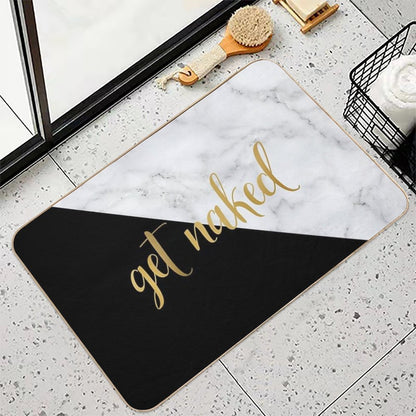 Get Naked Bathroom And Bedroom Quote, Black, Gold, Marble  Pet-Safe Bath Mat