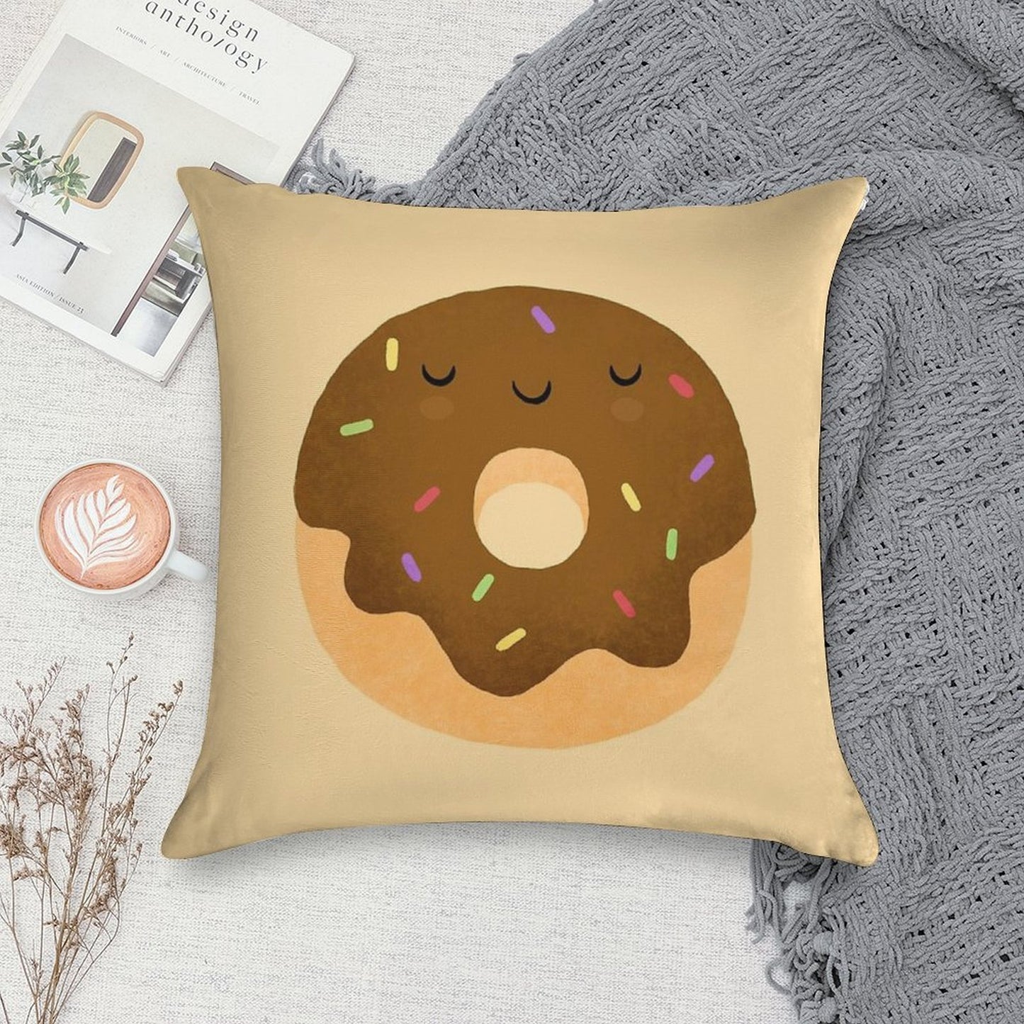 Sleepy Chocolate Donut Soft Ultra-Soft Texture Throw Pillow