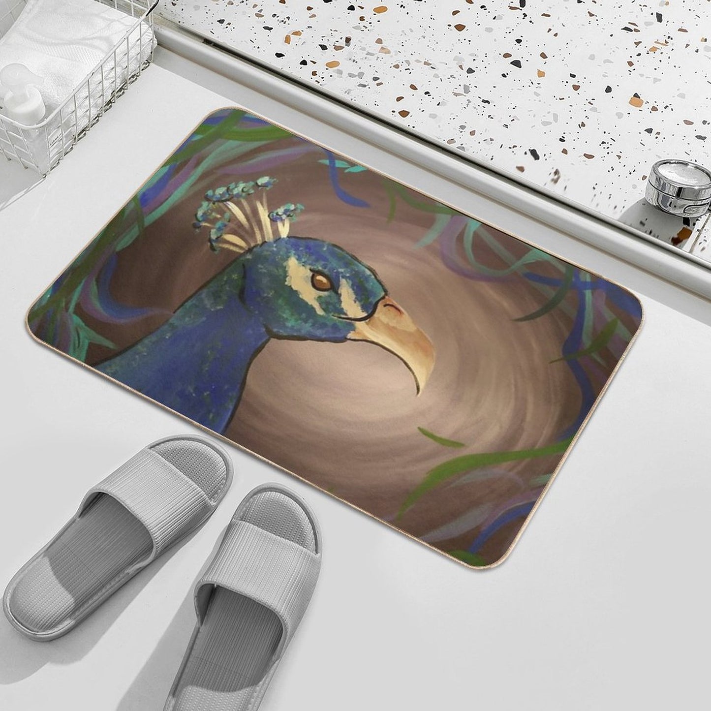 Blue Peacock  Easy To Clean Bath Mat