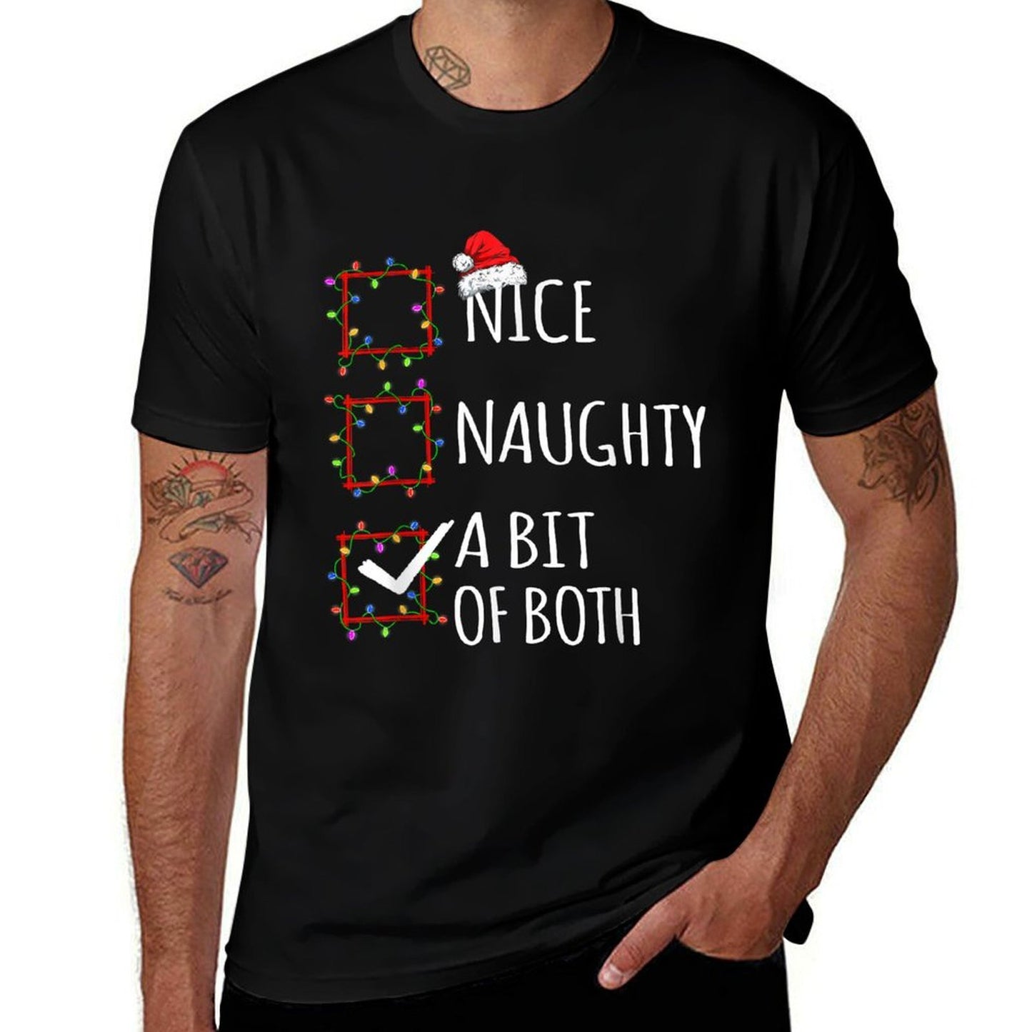 Nice Naughty A Bit Of Both Christmas List Santa Claus Funny  Soft T-Shirt