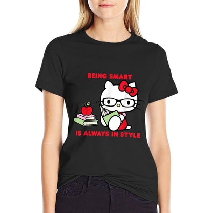 Hello Kitty Being Smart Is Always In Style Books Student High-quality Stitching T-Shirt