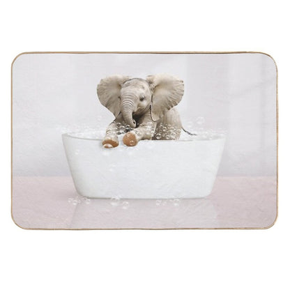 Baby Elephant  in Modern Bathtub Pink Print, Baby Elephant Bathing, Animals in Bathtub Art by Synplus  Easy To Clean Bath Mat