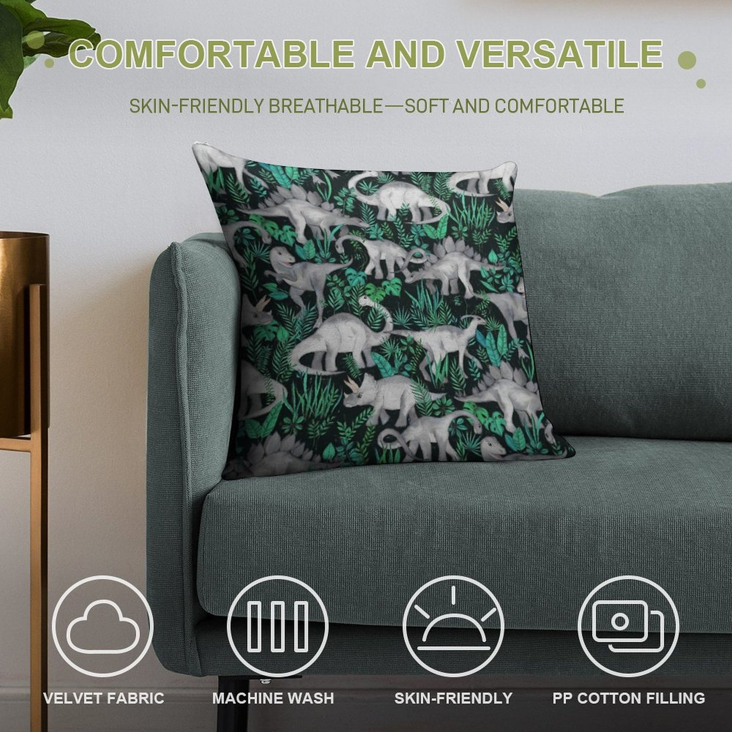 Dinosaur Jungle Soft Decorative Cover Throw Pillow