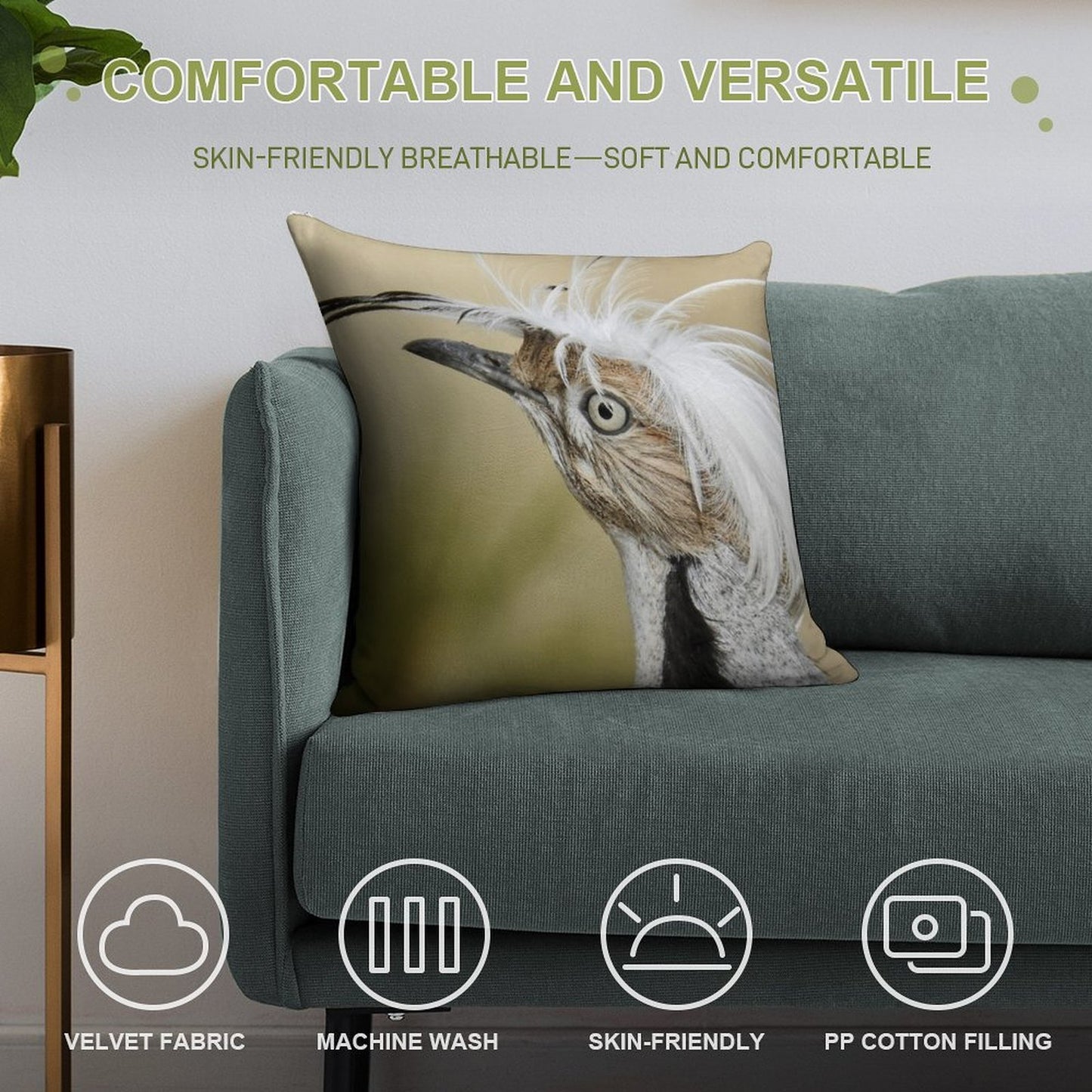 Asian Houbara Bustard Soft Shrink-Resistant Throw Pillow