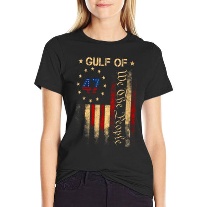 Womens Gulf of USA America Funny USA Flag V-Neck Graphic-printed T-Shirt