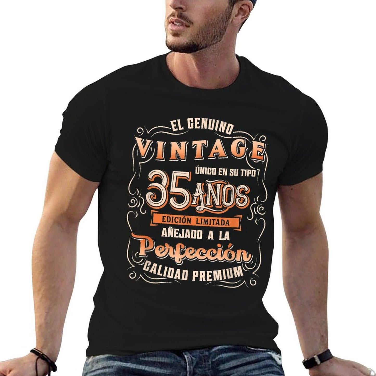 Mens Playera Cumpleaños 35 35th Birthday for Men in Spanish  Ribbed Collar T-Shirt