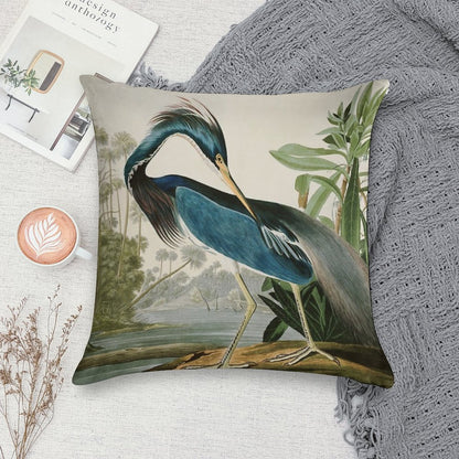 Louisiana Heron by John James Audubon Soft Short Plush Fabric Throw Pillow