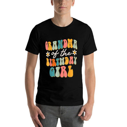 Grandma Of The Birthday Girl Groovy Themed  Ribbed Collar T-Shirt