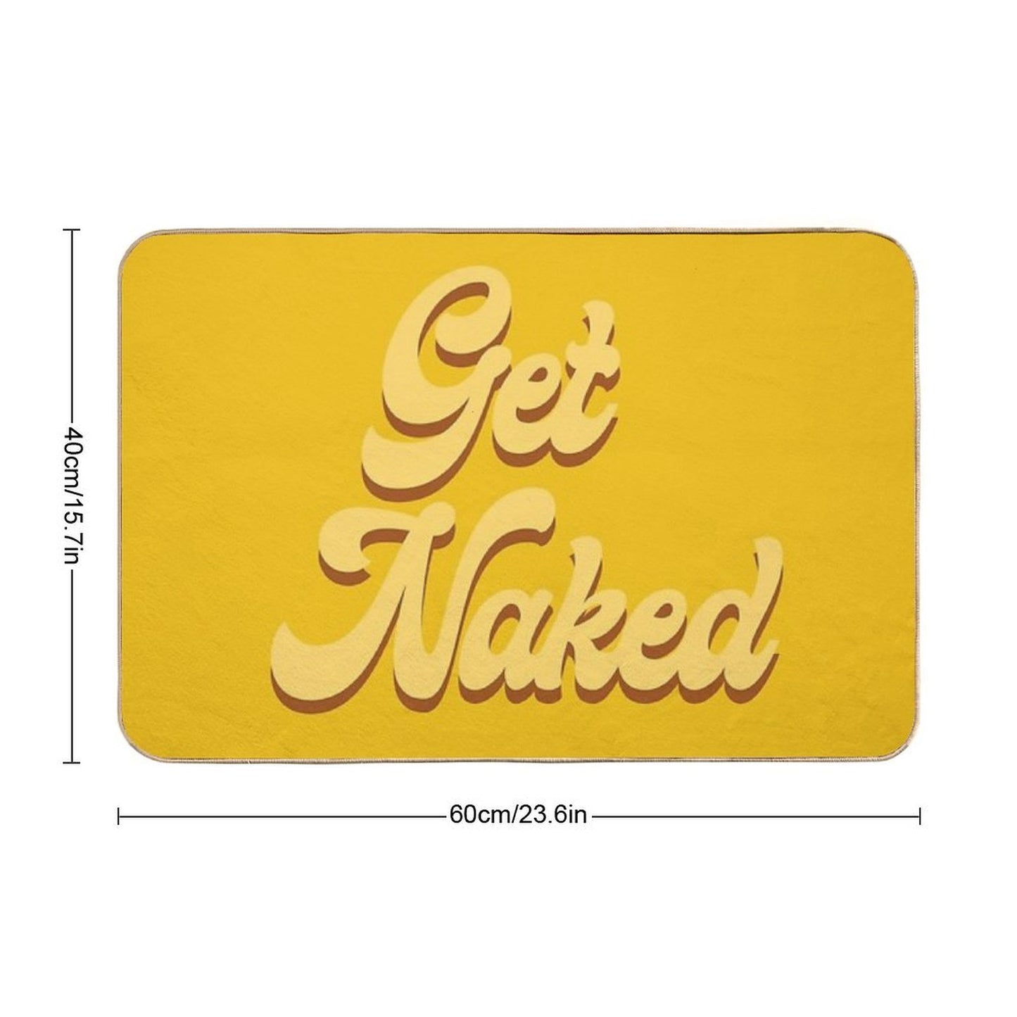 Get Naked - Typography Mustard  Easy To Clean Bath Mat