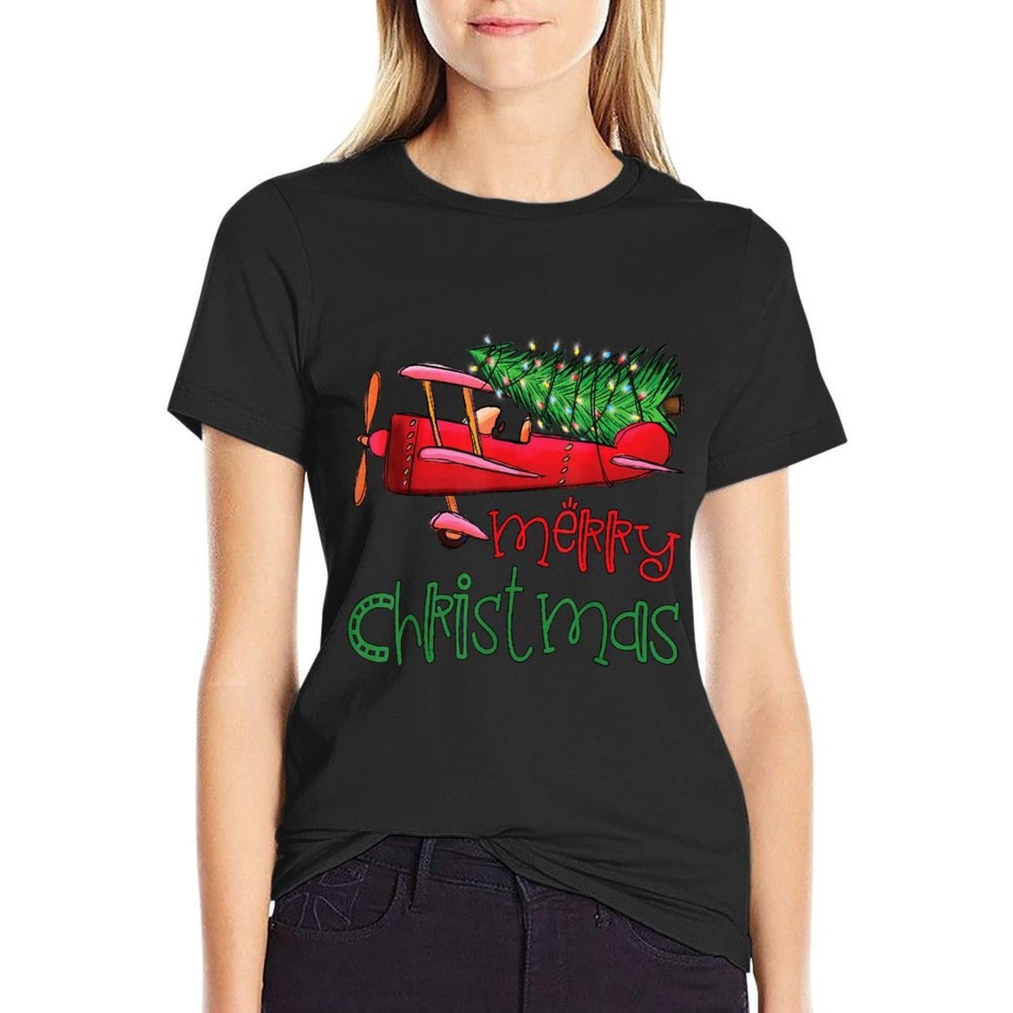 Merry Christmas Airplane Christmas Tree Pilot  Eco-friendly Material T-Shirt