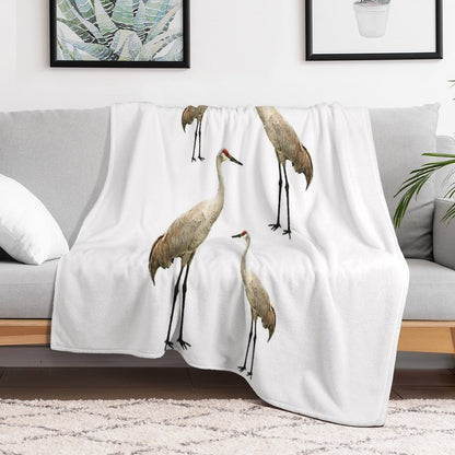Vista View Sandhill Cranes on White Wrinkle-free Throw Blanket
