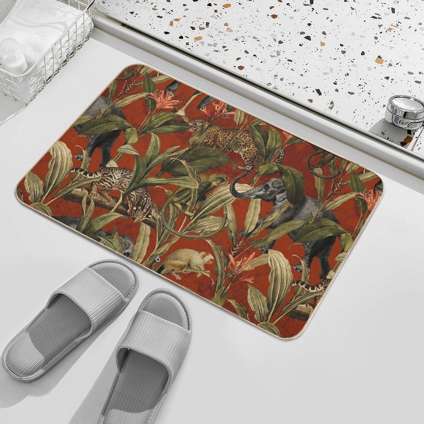 Red Vintage Tropical Jungle Botanical Garden Pattern Nightgarden  Eco-Friendly Bath Mat