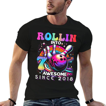 Bowling Party Rollin' 7 Awesome 2018 7th Birthday Girls  Easy-care T-Shirt