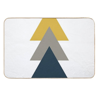 Triangle Trio. Minimalist Geometric in Light Mustard Yellow, White, Grey, And Navy Blue  Pet-Safe Bath Mat