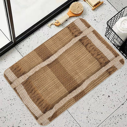 Woven Grid Texture in Earthy Jute And Cotton  Toxin-Free Bath Mat